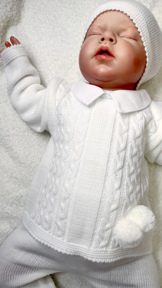 Ensemble naissance unisexe 3 pièces – blanc (0-3 mois)