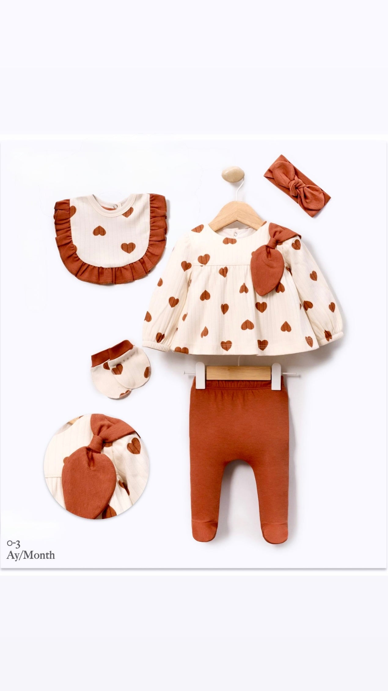 Ensemble naissance complet 5 pièces crème et caramel pour bébé – coton doux premium Parfait pour la valise de maternité