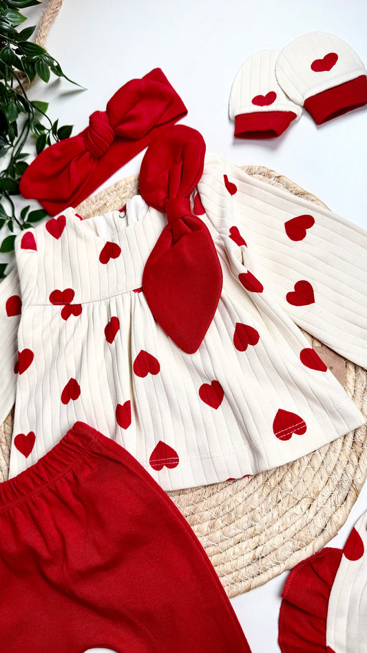 Haut et pantalon ensemble naissance crème et rouge 0-3 mois – Coton doux et hypoallergénique