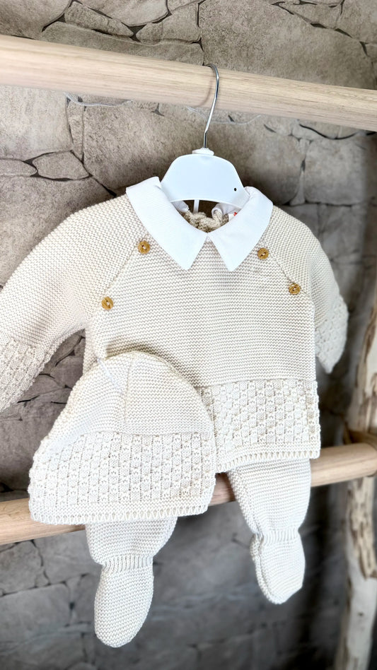 Ensemble Naissance 3 Pièces – Taille 0-3 mois – Beige mixte
