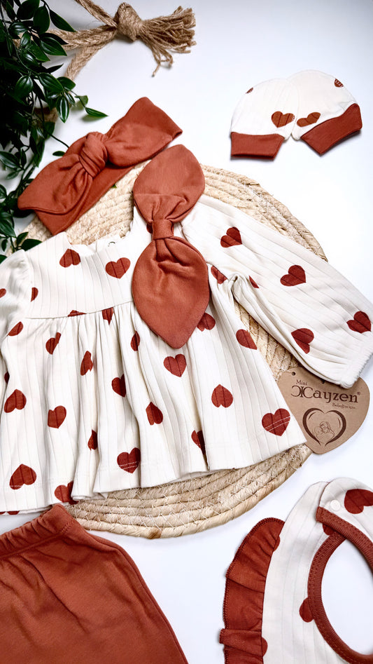 Haut et pantalon bébé crème et caramel en coton doux hypoallergénique