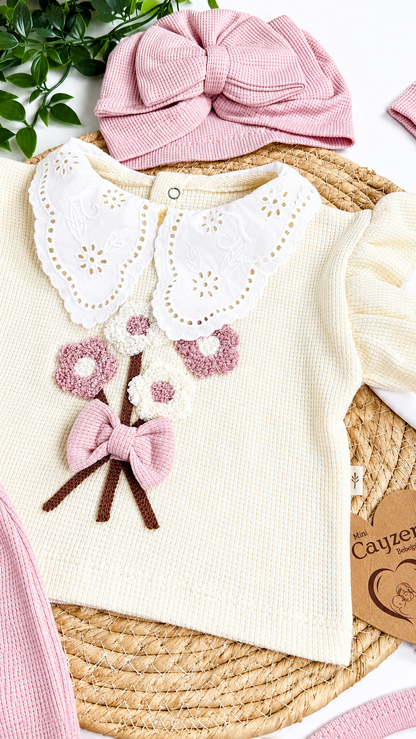 5-teiliges Neugeborenen-Mädchen-Set – Premium-Bio-Baumwolle, Rosa &amp; Creme – 0 bis 3 Monate
