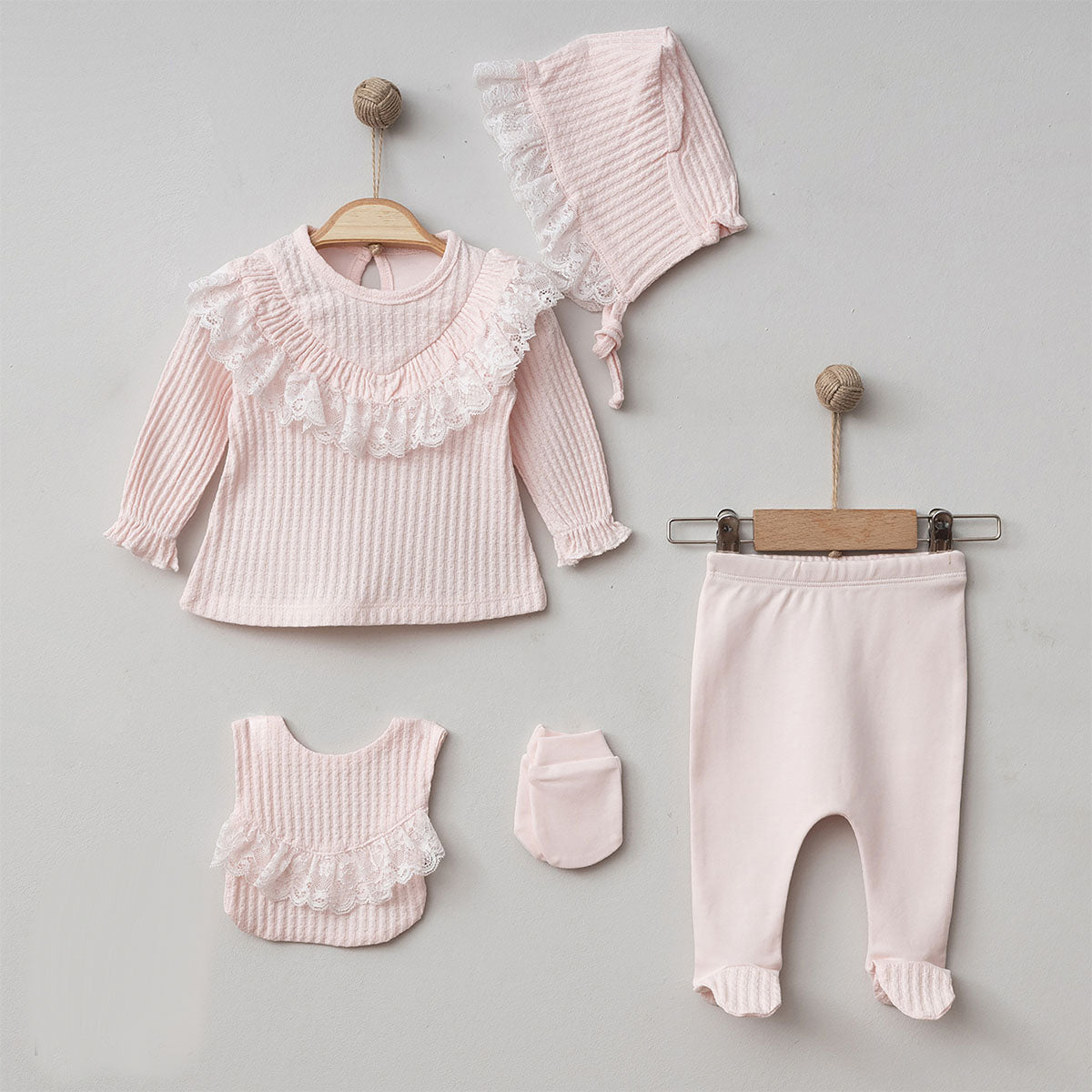 Set naissance fille (0-3 mois) à volants - coton bio [rose]