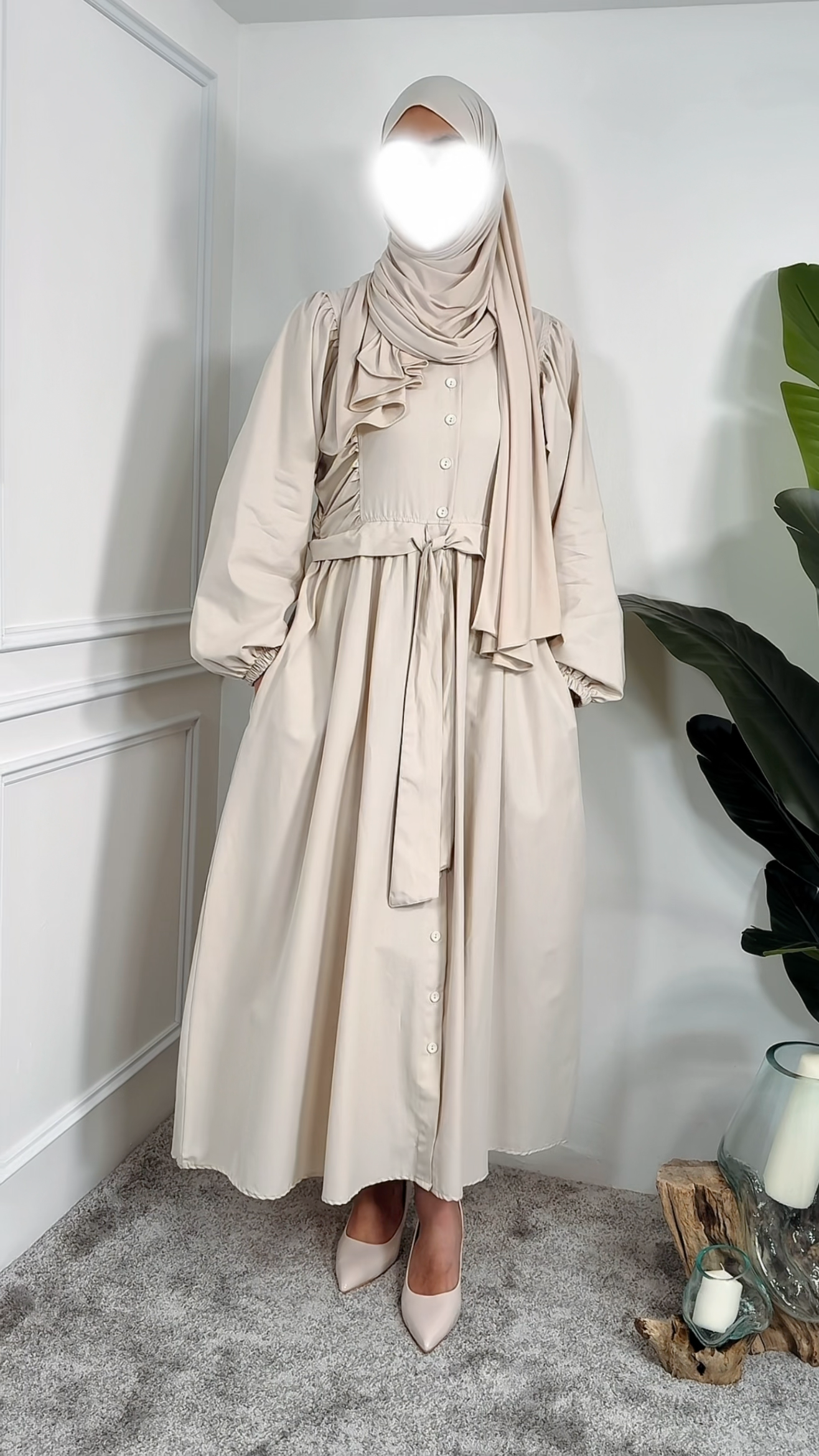 [Premium] Robe manche ballon - matière trench épais - noir ou crème
