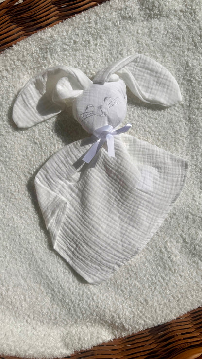 Gaze de coton OEKO-TEX – doudou lapin douceur naissance-blanc