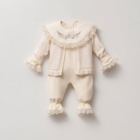 [Premium] Ensemble bébé fille deux pièces - Crème