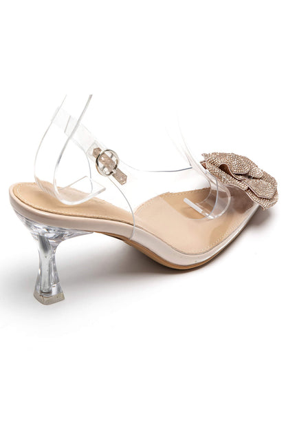 Escarpins transparents élégants – teintes nude & silver – Talon transparent