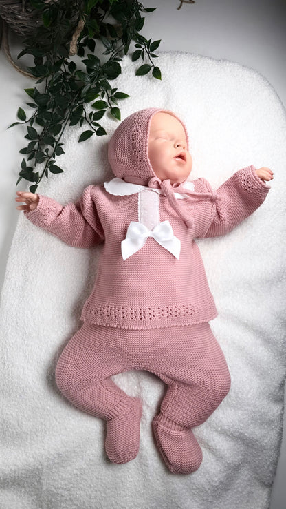 3-teiliges Strickset für Neugeborene (0-3 Monate) – Rosa