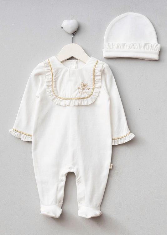 [Gamme Premium] Ensemble bébé fille – blanc, coton bio (0-9 mois)