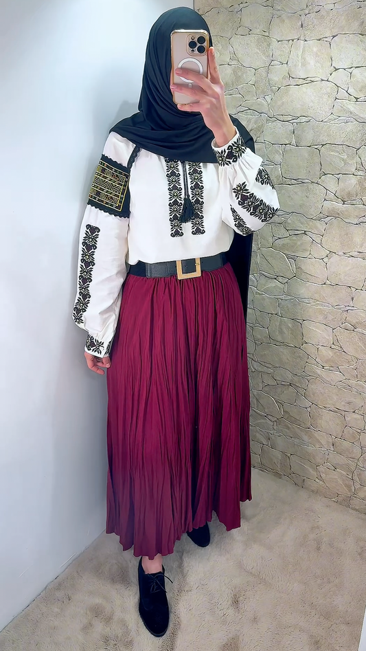 [Premium] Blouse brodée - manche ballon - cerise 🍒