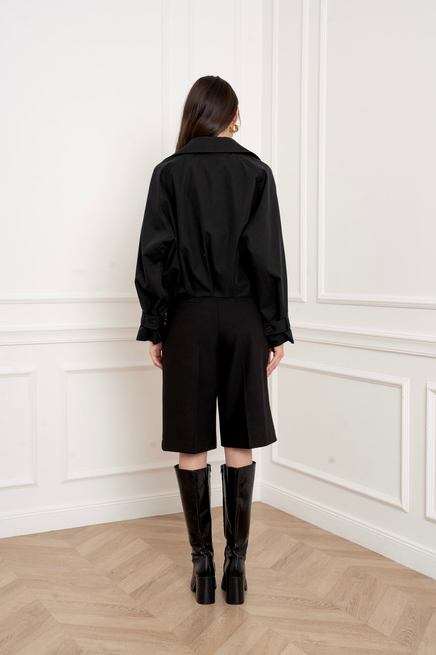[Haut de gamme] Veste Trench court structuré - crème ou noir