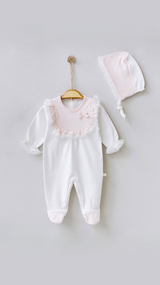 [Gamme Premium] Ensemble bébé fille – blanc pur ou rose perle, coton bio (0-6 mois)