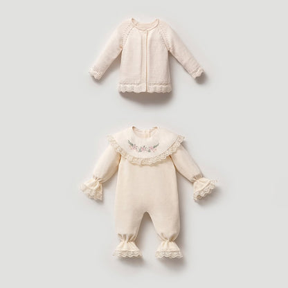 [Premium] Ensemble bébé fille deux pièces - Crème