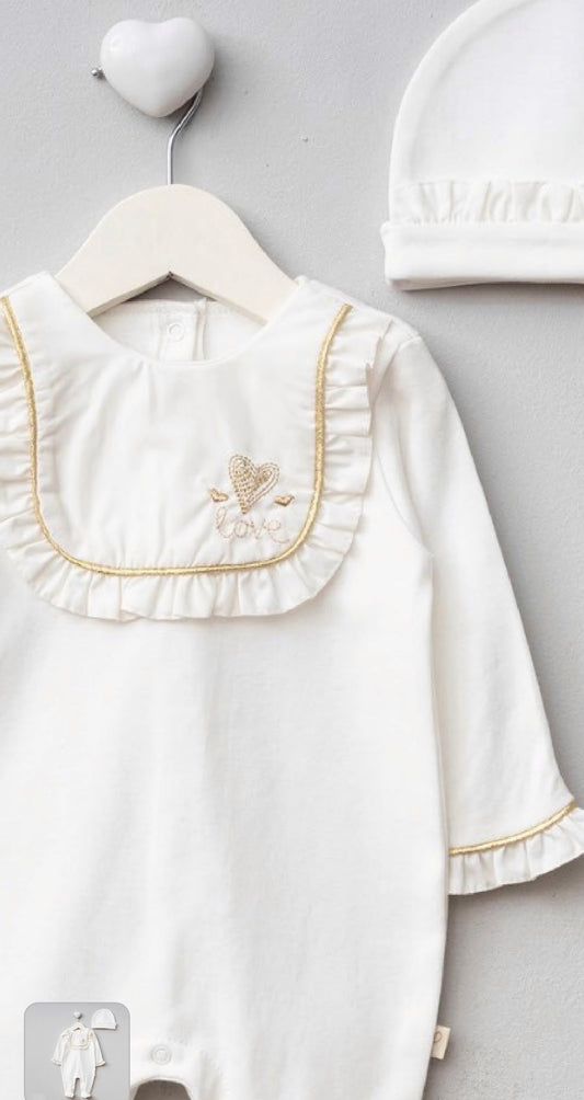 [Gamme Premium] Ensemble bébé fille – blanc, coton bio (0-9 mois)