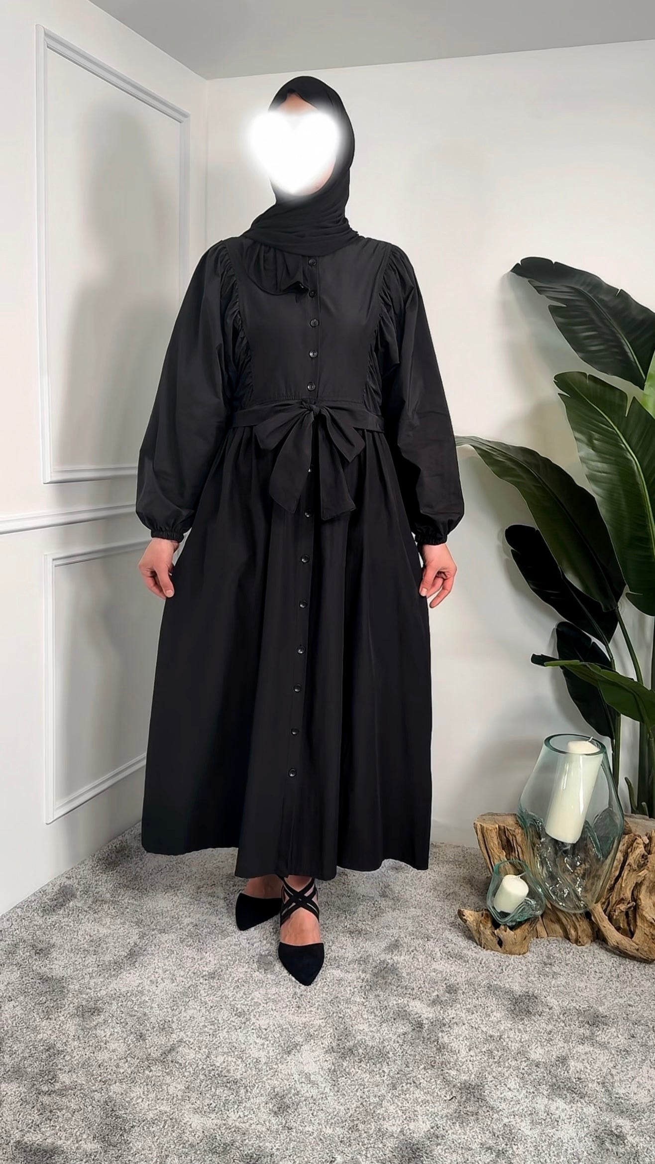 [Premium] Robe manche ballon - matière trench épais - noir ou crème