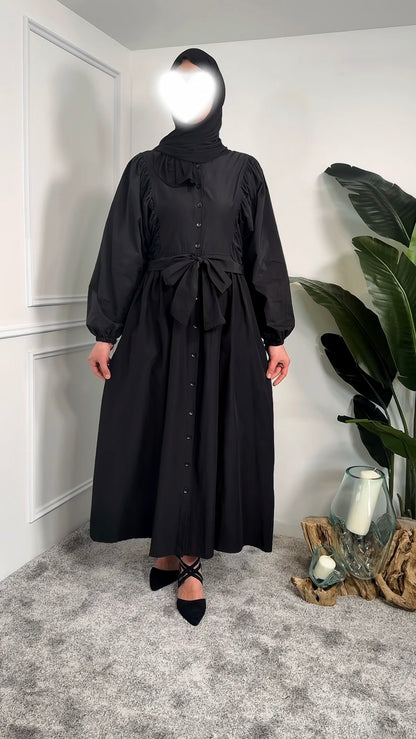 [Premium] Robe manche ballon - matière trench épais - noir ou crème