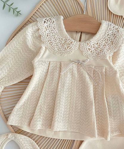 [Gamme Premium] Ensemble bébé fille 5 pièces – Beige coton bio (0-3 mois)