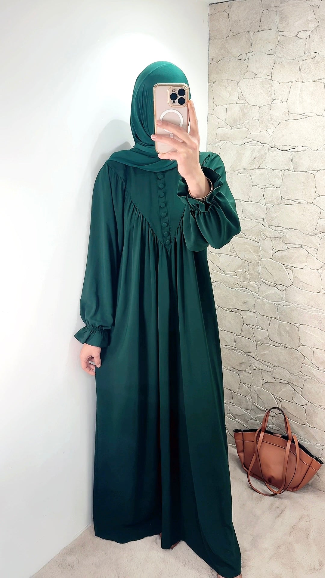 [Premium] Abaya manche fleur - vert émeraude