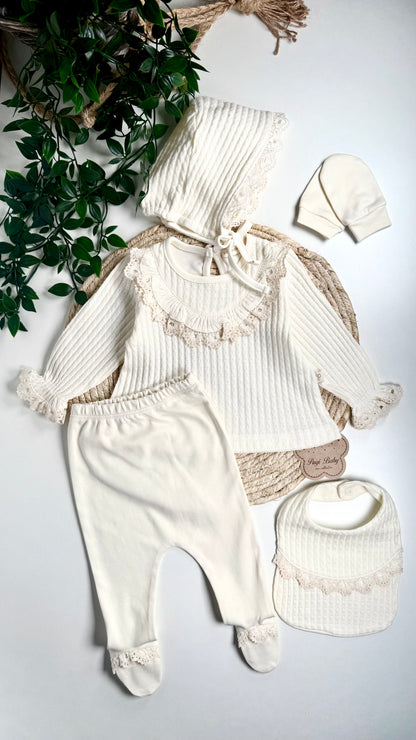 Set naissance fille (0-3 mois) à volants - coton bio [crème]