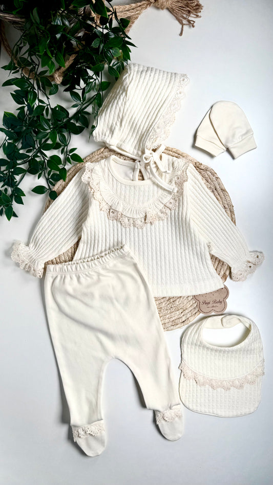 Set naissance fille (0-3 mois) à volants - coton bio [crème]
