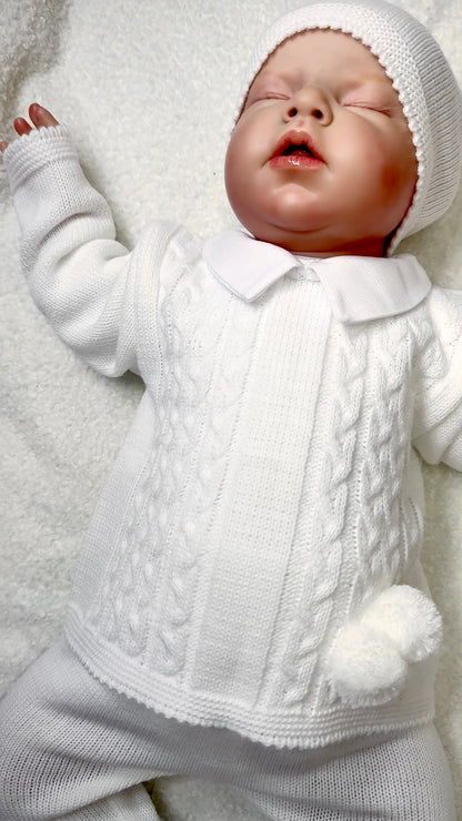 Ensemble naissance unisexe 3 pièces – blanc (0-3 mois)