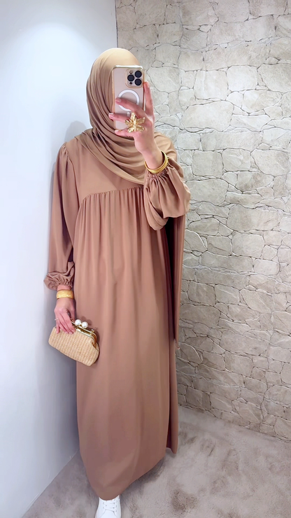 [Premium] Abaya taillée manche ballon - beige ou noir 38/48