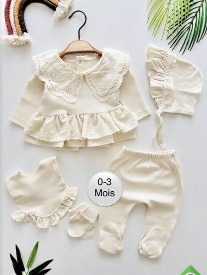 Neugeborenen-Mädchen-Set (0-3 Monate) Bio-Baumwolle [Creme] oder [Rosa]