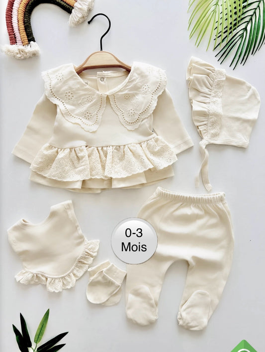 Neugeborenen-Mädchen-Set (0-3 Monate) Bio-Baumwolle [Creme] oder [Rosa]