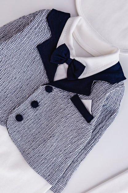 Ensemble garçon 100% coton -bleu/blanc 0-3 mois