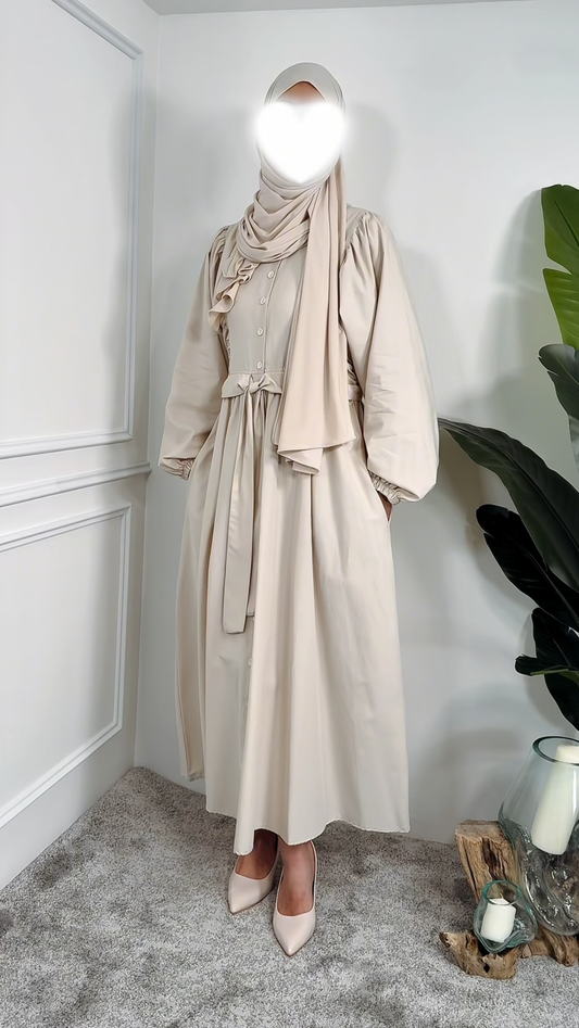 [Premium] Robe manche ballon - matière trench épais - noir ou crème
