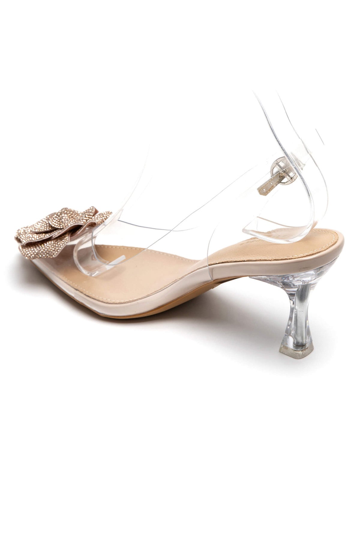 Escarpins transparents élégants – teintes nude & silver – Talon transparent