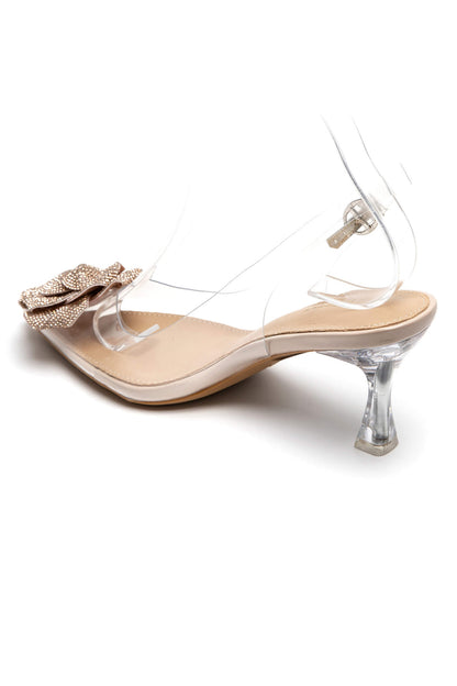 Escarpins transparents élégants – teintes nude & silver – Talon transparent