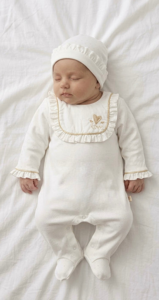 [Gamme Premium] Ensemble bébé fille – blanc, coton bio (0-9 mois)