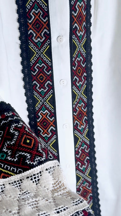 [Premium] Chemise + ceinture brodées - manche ballon - blanc