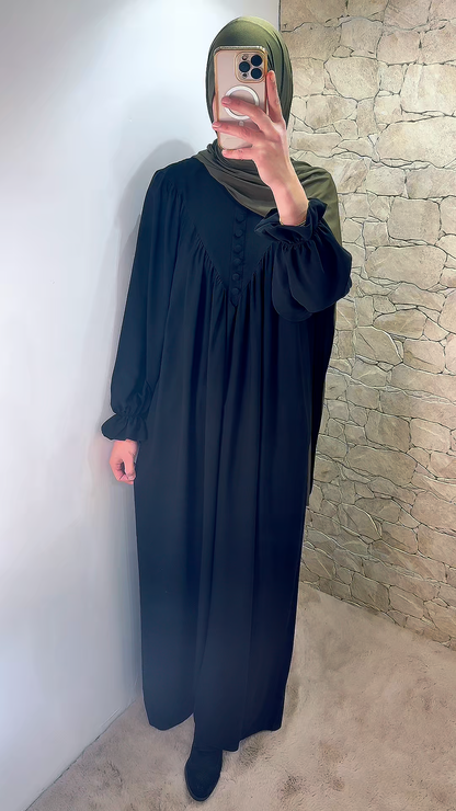 [Premium] Abaya manche fleur - noir pur