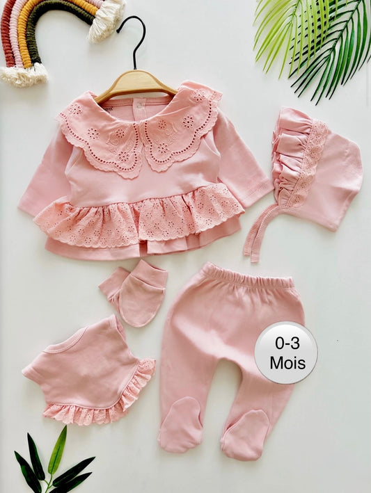 Neugeborenen-Mädchen-Set (0-3 Monate) Bio-Baumwolle [Creme] oder [Rosa]