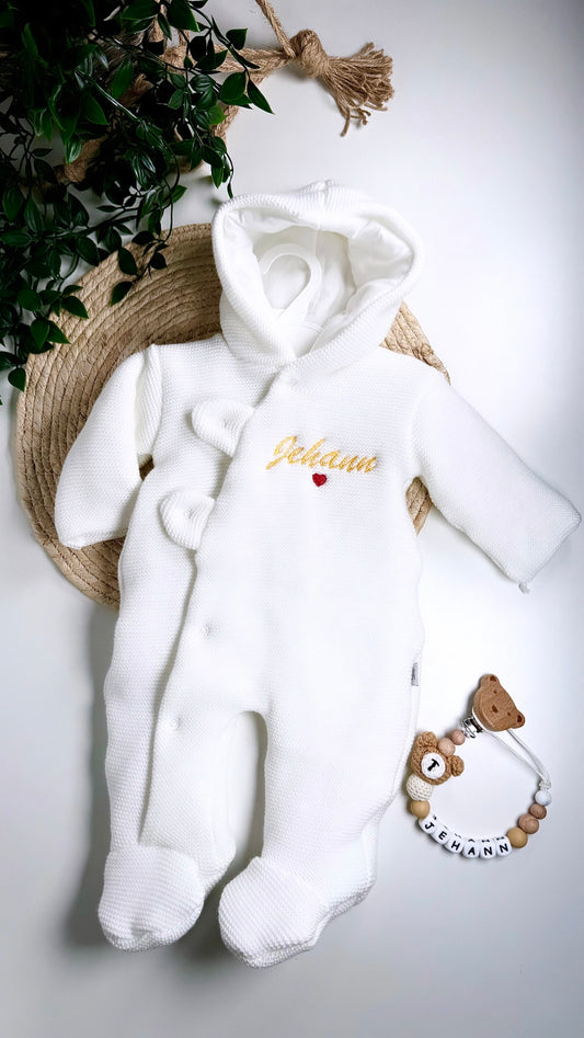 🧵Combinaison Bébé Personnalisée en maille – Sortie Maternité 0-3 Mois