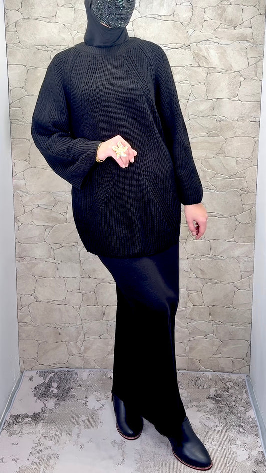 [Premium] Ensemble jupe en maille - noir pur