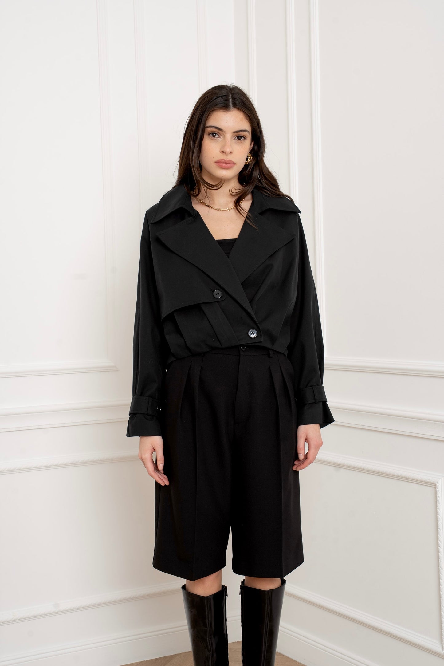 [Haut de gamme] Veste Trench court structuré - crème ou noir