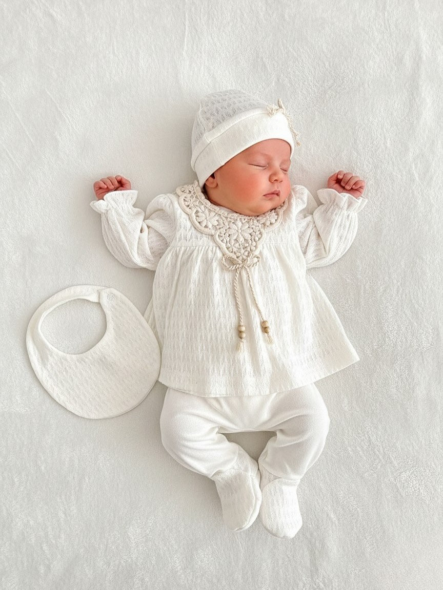 [Gamme Premium] Ensemble bébé fille 5 pièces – Blanc ou rose (0-3 mois)- coton bio