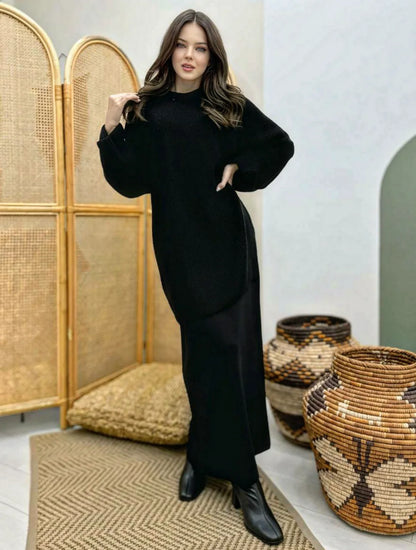[Premium] Ensemble jupe en maille - gris ou noir