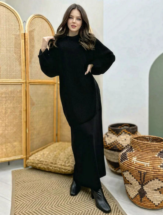 [Premium] Ensemble jupe en maille - gris ou noir