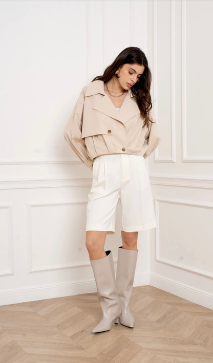 [Haut de gamme] Veste Trench court structuré - crème ou noir