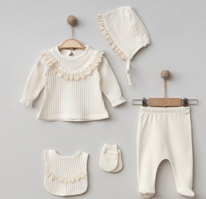 Set naissance fille (0-3 mois) à volants - coton bio [crème]