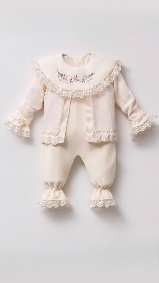 [Premium] Ensemble bébé fille deux pièces - Crème