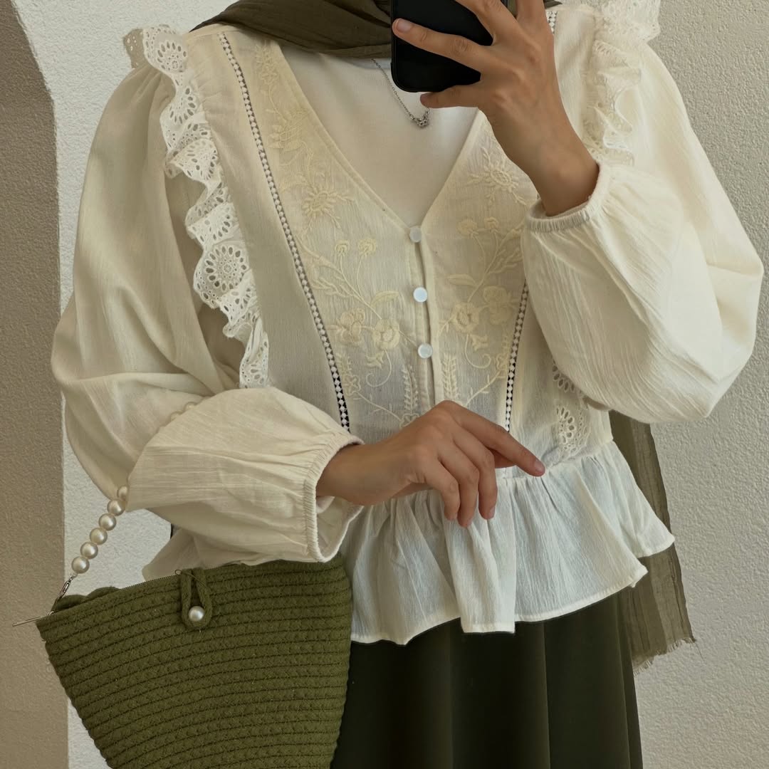 [Premium] Blouse manche ballon en lin - crème