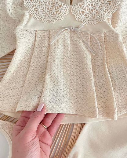 [Gamme Premium] Ensemble bébé fille 5 pièces – Beige coton bio (0-3 mois)