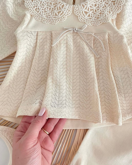 [Gamme Premium] Ensemble bébé fille 5 pièces – Beige coton bio (0-3 mois)