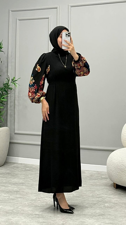 [Premium] Robe manche ballon - broderie - noir pur