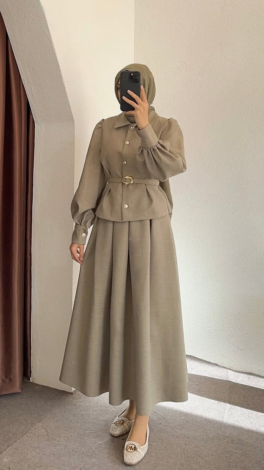 [Premium] Ensemble jupe manches ballon - kaki